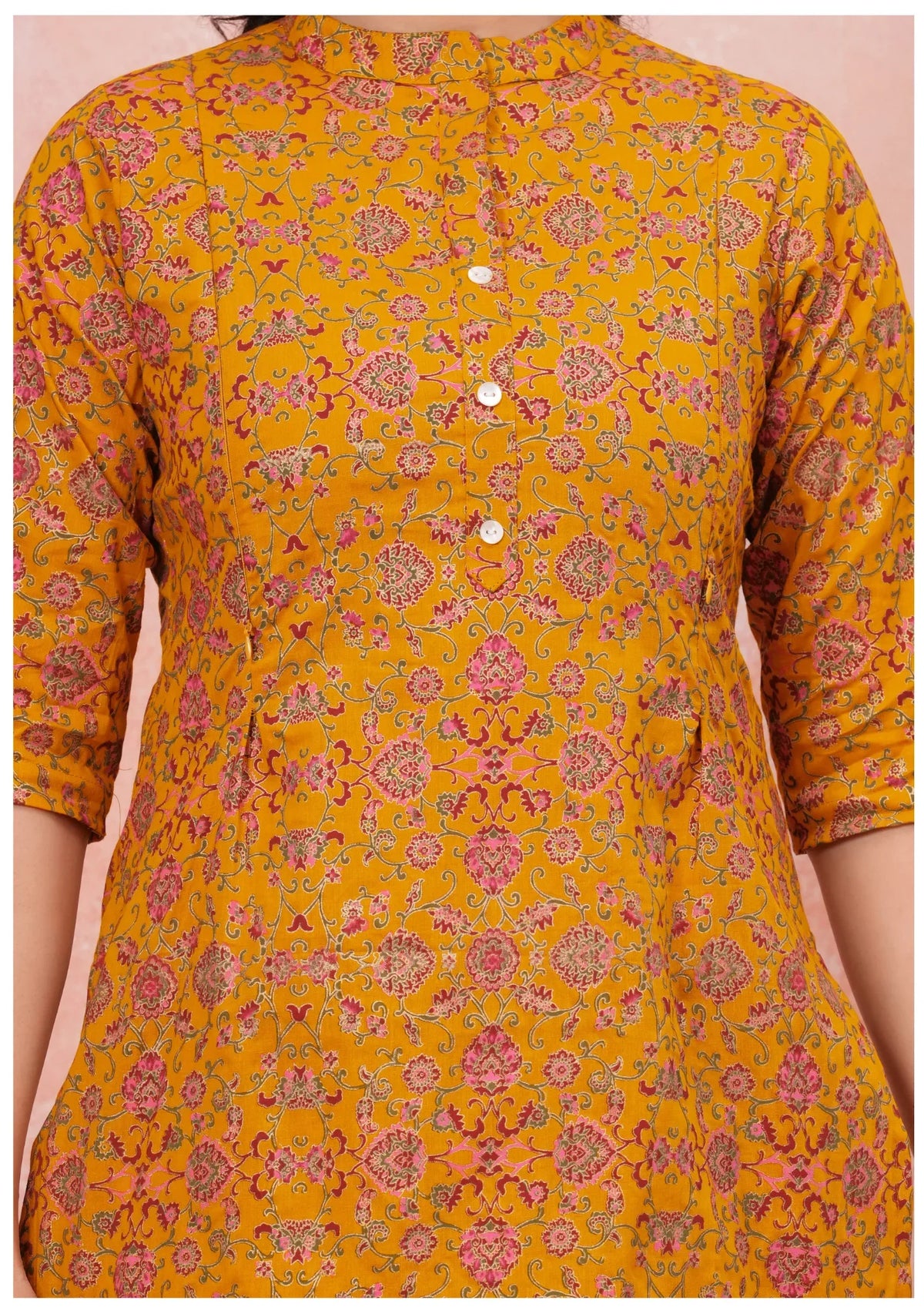Mustard Floral Maternity Feeding Cord Set with Hidden Zippers.