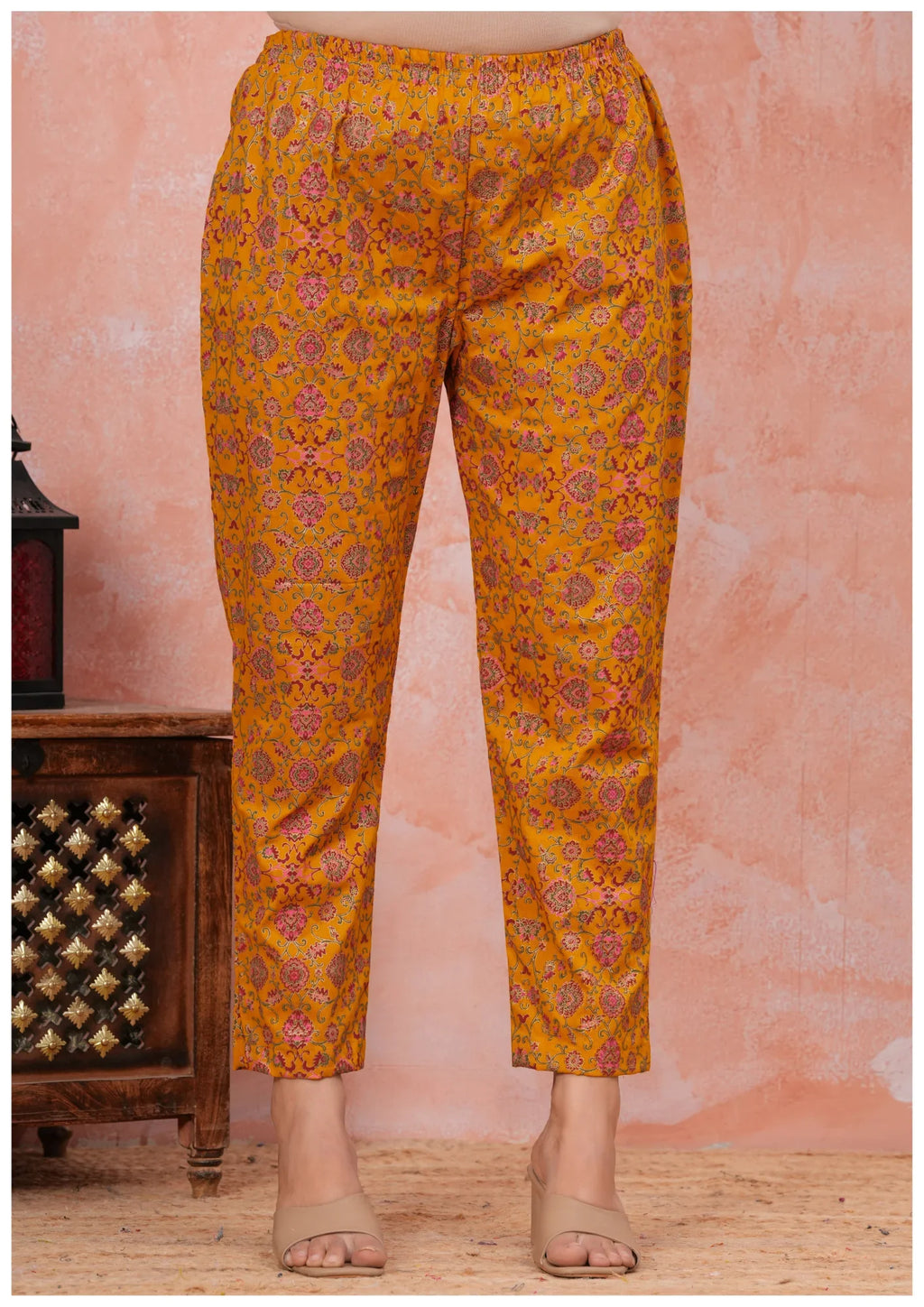 Mustard Floral Maternity Feeding Cord Set with Hidden Zippers.
