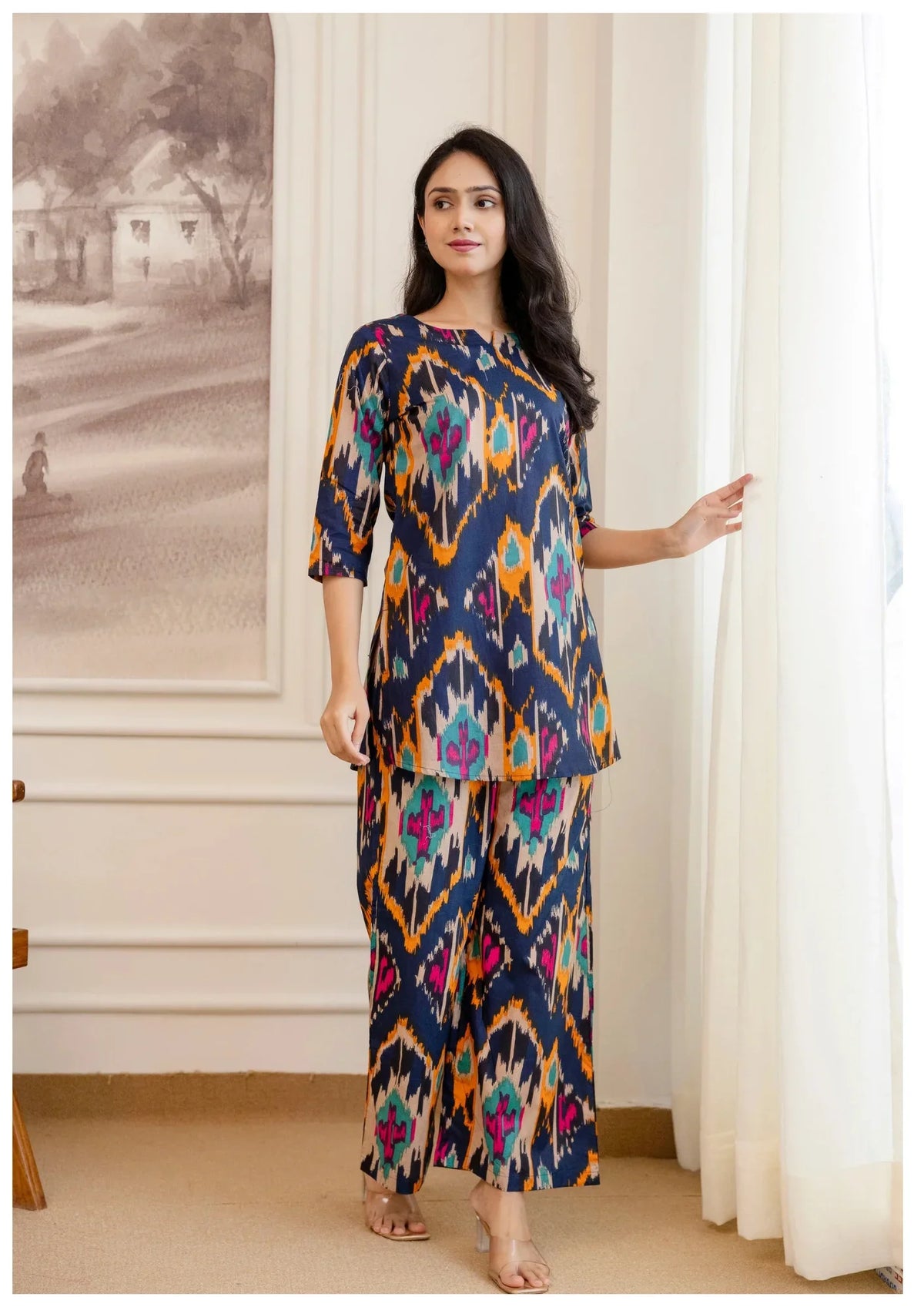 Premium Navy Designer Cord Set – Elegant Statement Wear.