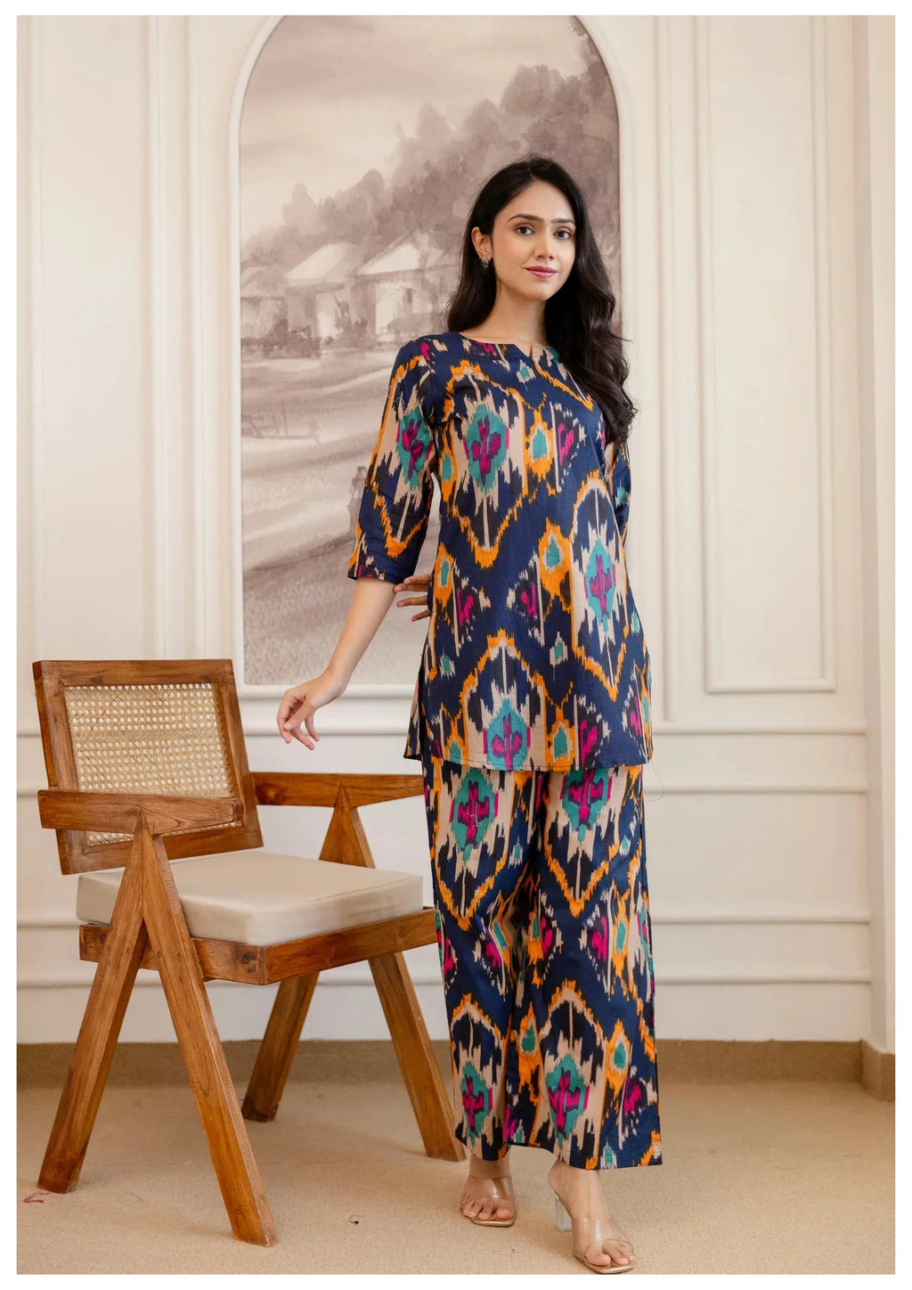 Premium Navy Designer Cord Set – Elegant Statement Wear.