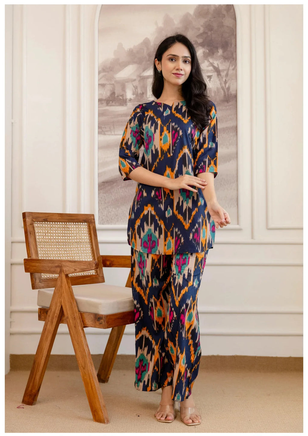 Premium Navy Designer Cord Set – Elegant Statement Wear.