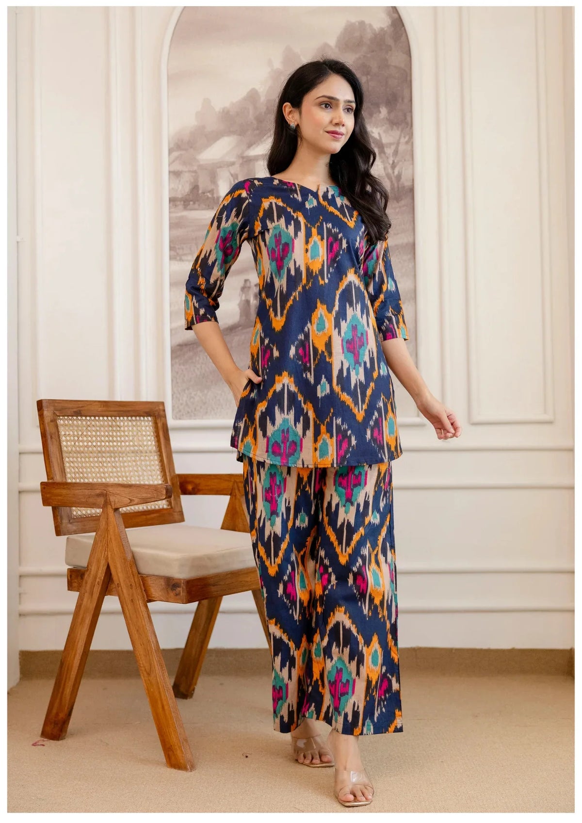 Premium Navy Designer Cord Set – Elegant Statement Wear.