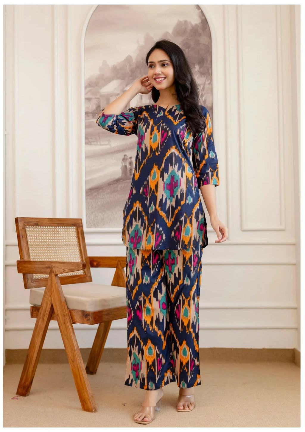 Premium Navy Designer Cord Set – Elegant Statement Wear.