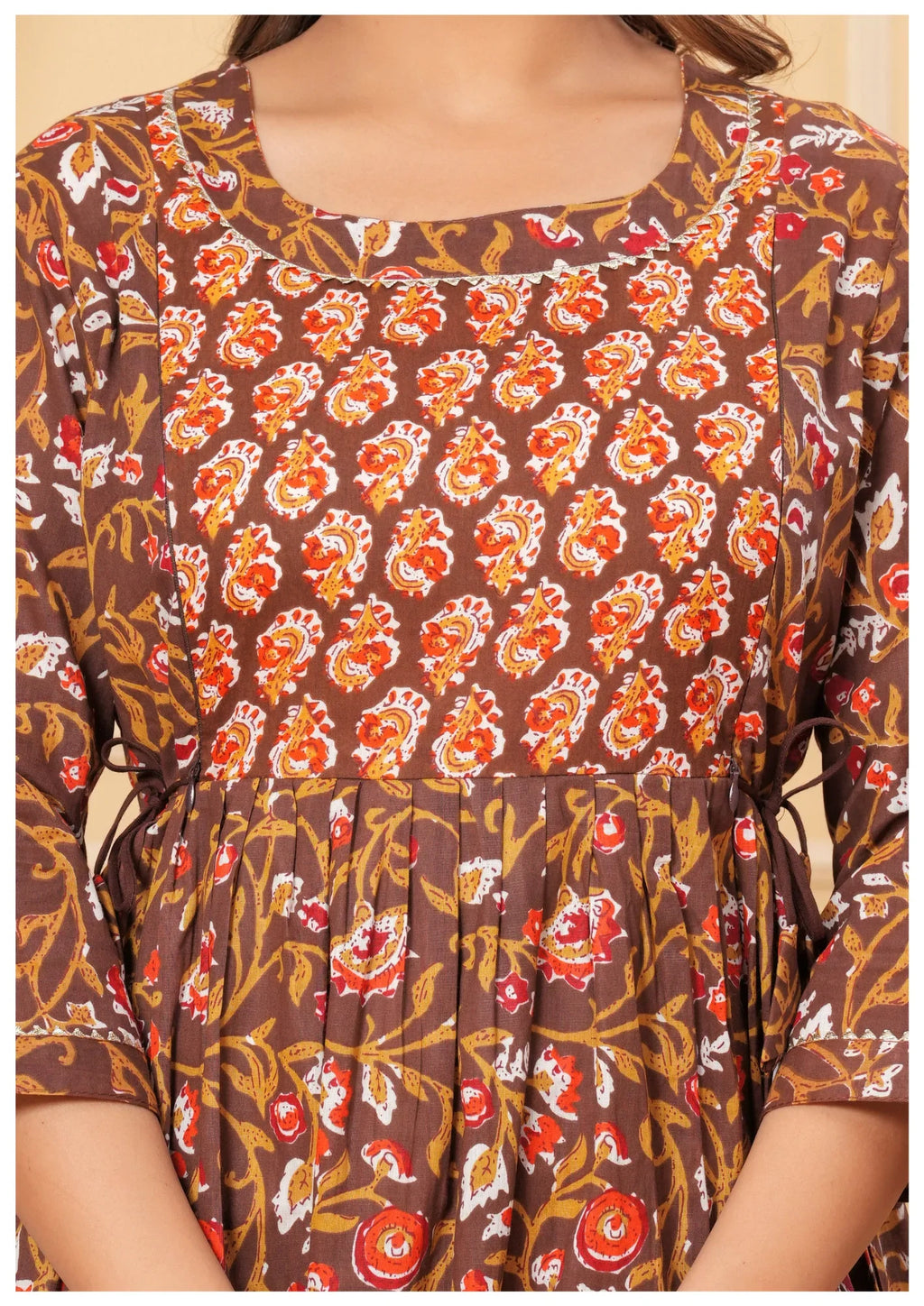 Elegant Brown Floral Maternity & Nursing Dress.
