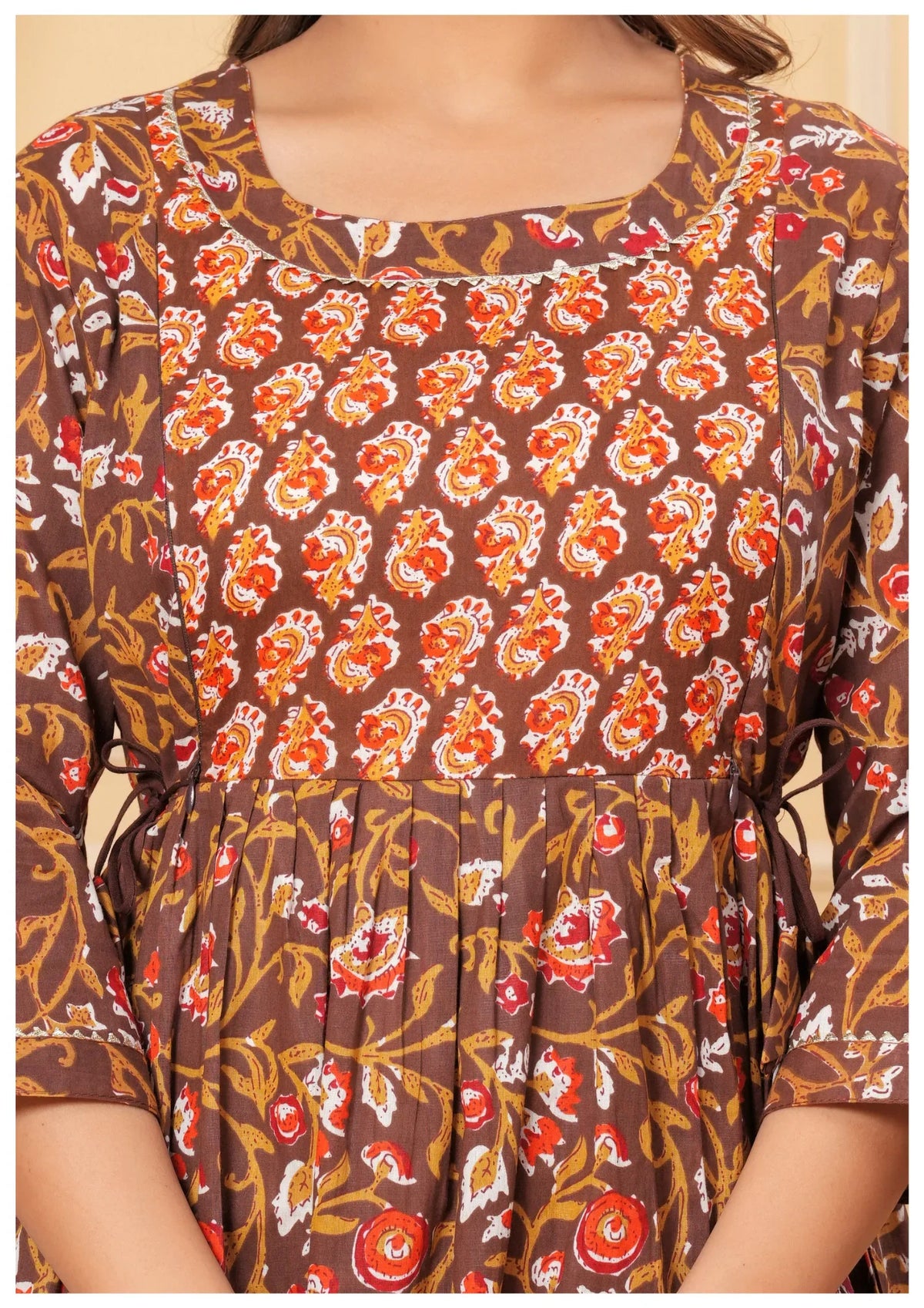 Elegant Brown Floral Maternity & Nursing Dress.