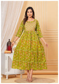 Green Printed Maternity & Feeding Midi Dress for Women