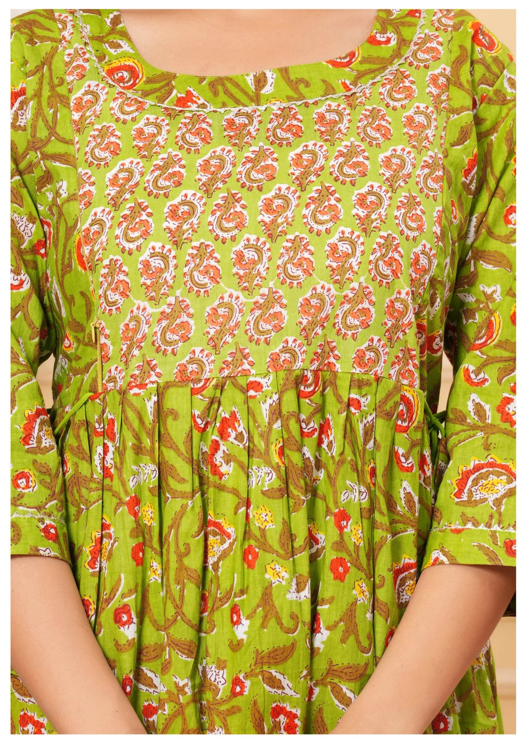 Green Printed Maternity & Feeding Midi Dress for Women