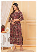 Maroon Floral Maternity & Feeding Midi Dress