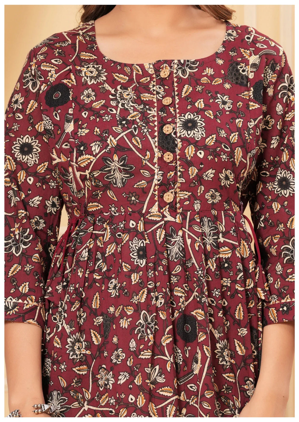Maroon Floral Maternity & Feeding Midi Dress.