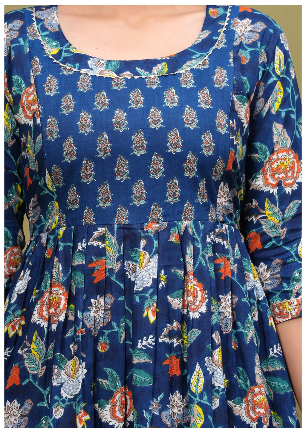 Royal Blue Floral Maternity & Feeding Maxi Gown – Elegant Nursing Dress