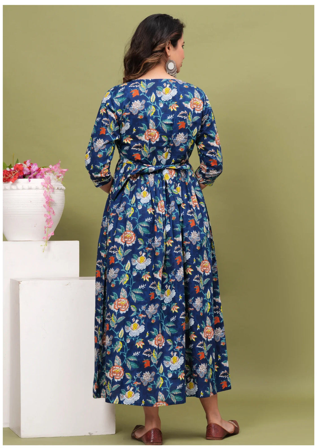 Royal Blue Floral Maternity & Feeding Maxi Gown – Elegant Nursing Dress