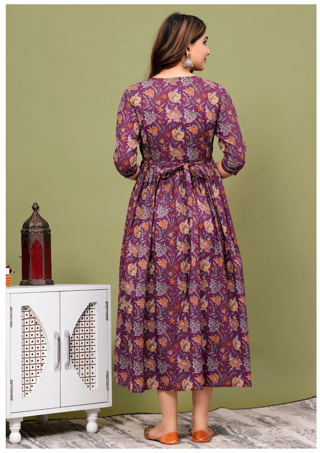 Royal Wine Floral Maternity & Feeding Maxi Gown – Elegant Nursing Dress