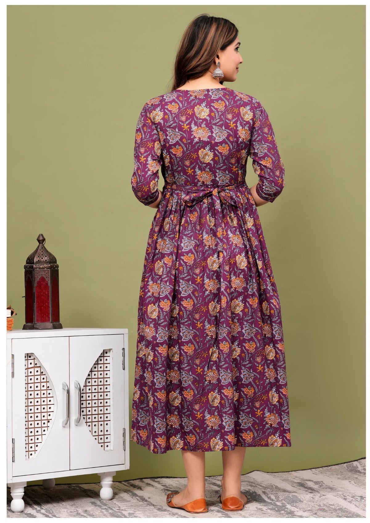Royal Wine Floral Maternity & Feeding Maxi Gown – Elegant Nursing Dress