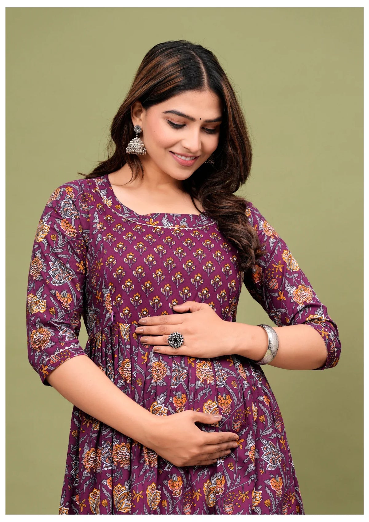 Royal Wine Floral Maternity & Feeding Maxi Gown – Elegant Nursing Dress