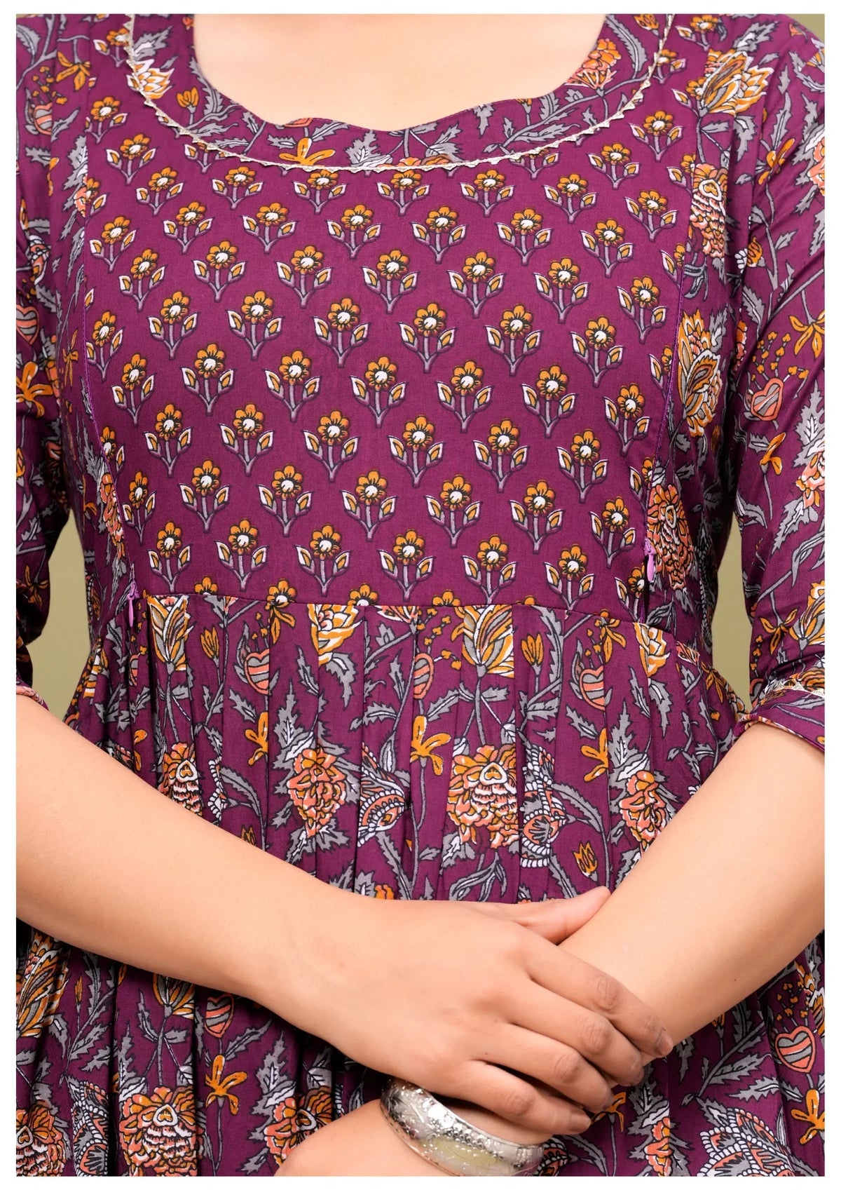 Royal Wine Floral Maternity & Feeding Maxi Gown – Elegant Nursing Dress