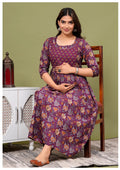 Royal Wine Floral Maternity & Feeding Maxi Gown – Elegant Nursing Dress