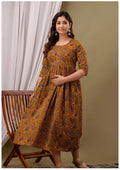 Luxury Mustard Paisley Maternity & Feeding Gown – Elegant Nursing Wear