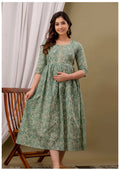 Elegant Sage Green Paisley Maternity & Feeding Gown – Premium Nursing Wear.