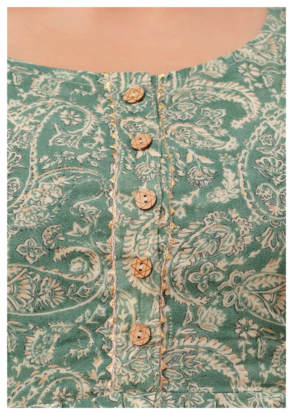 Elegant Sage Green Paisley Maternity & Feeding Gown – Premium Nursing Wear.