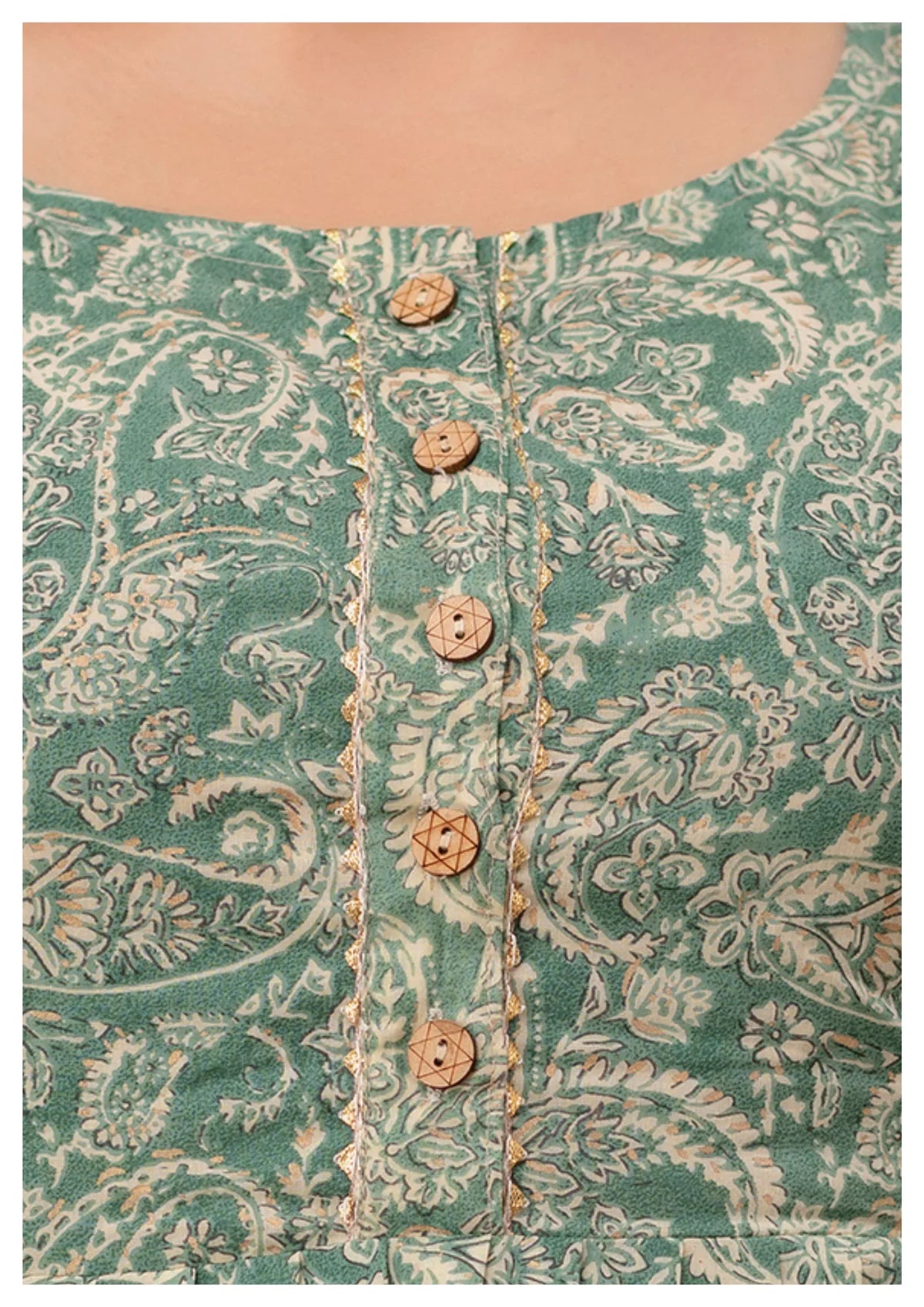 Elegant Sage Green Paisley Maternity & Feeding Gown – Premium Nursing Wear.