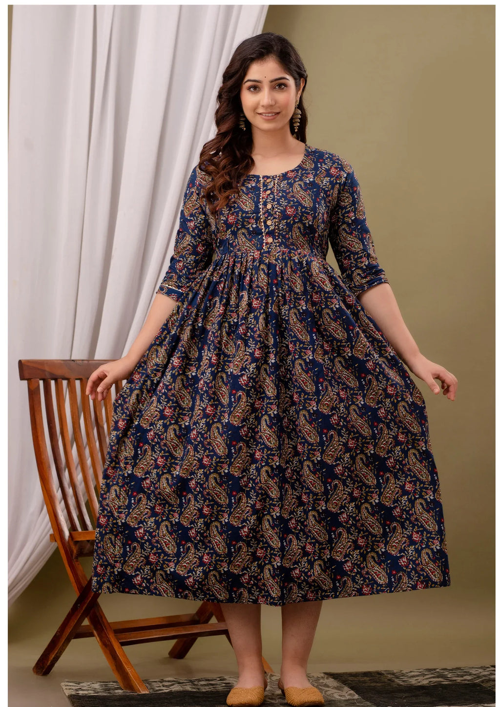 Luxury Navy Paisley Maternity & Feeding Gown – Elegant Nursing Wear