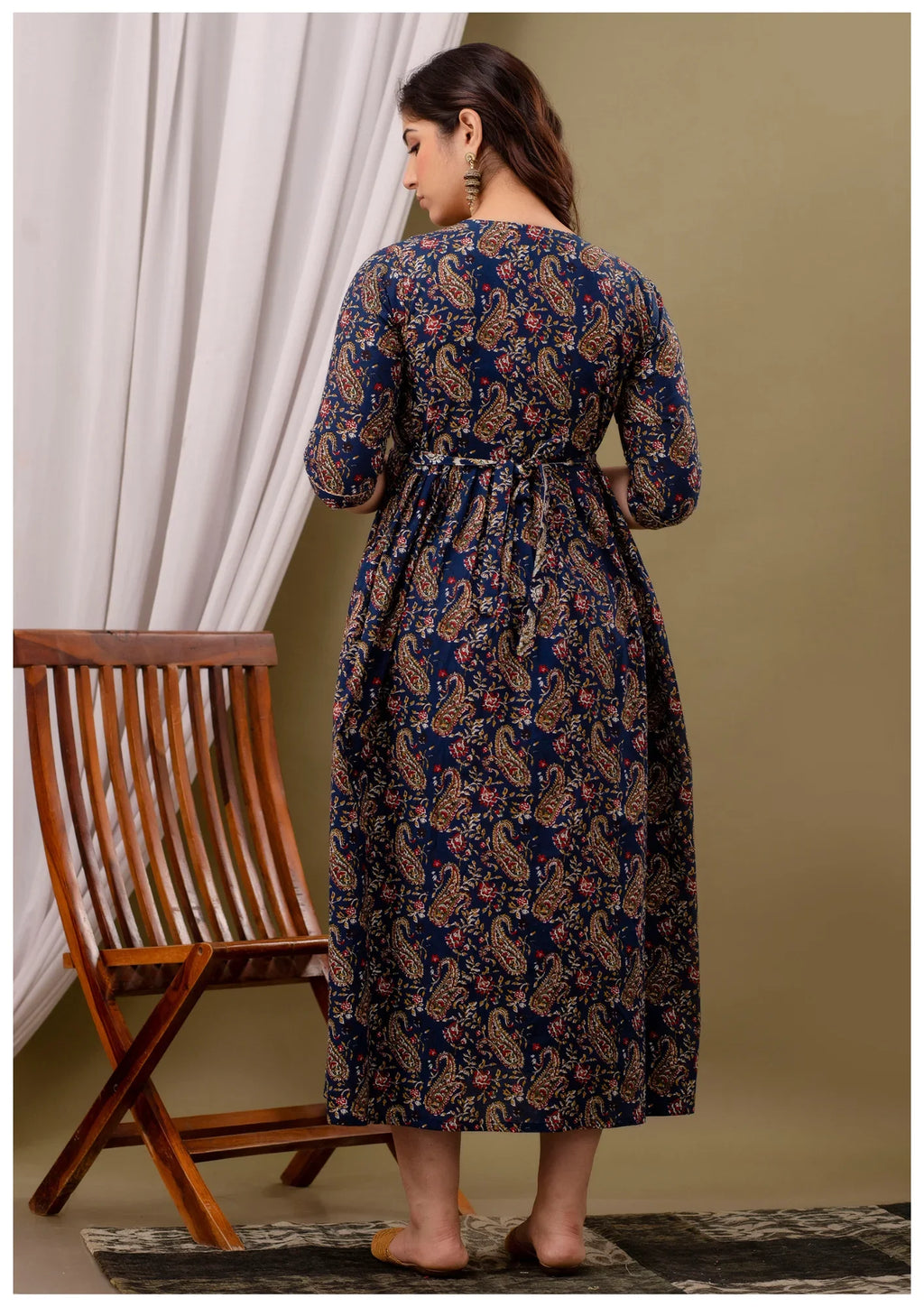 Luxury Navy Paisley Maternity & Feeding Gown – Elegant Nursing Wear