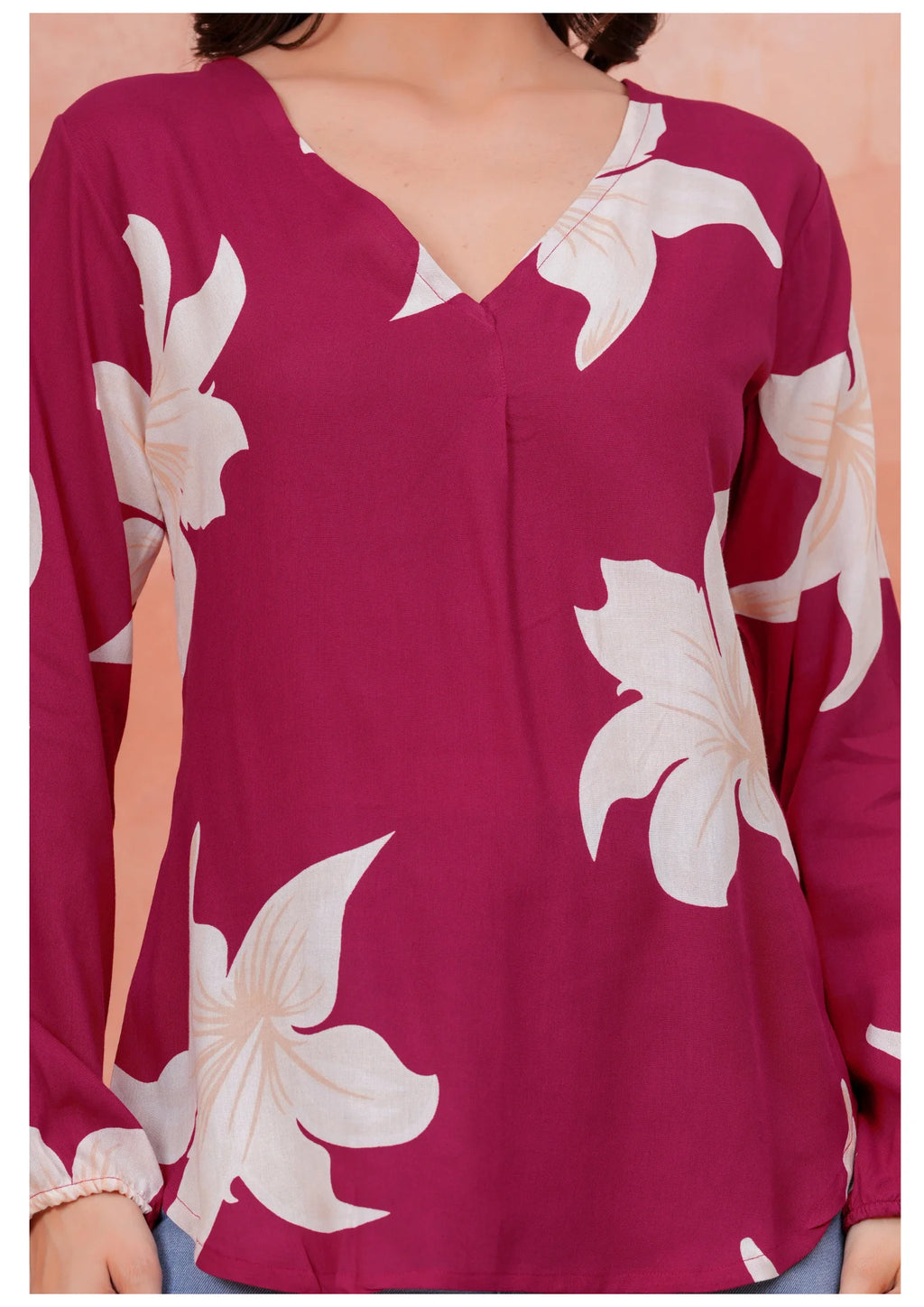 Luxury Wine Floral Printed Top – Elegant Everyday Chic