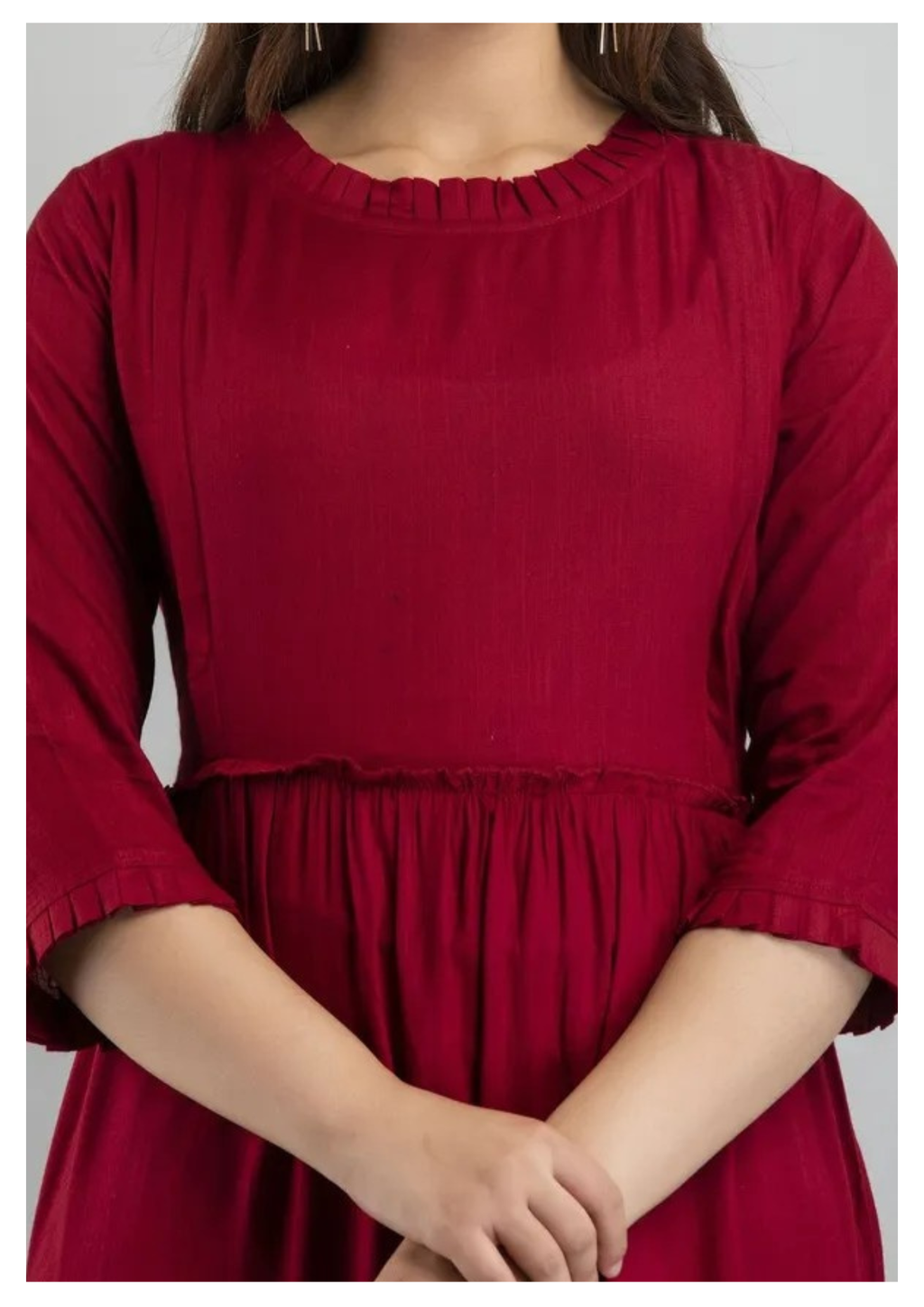 Wine Red Tiered Maternity & Feeding Maxi Gown with Concealed Zip.