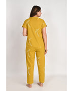 Women’s Relaxed Fit Mustard Bird Pattern Nightwear Set