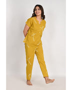 Women’s Relaxed Fit Mustard Bird Pattern Nightwear Set