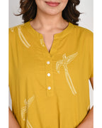 Women’s Relaxed Fit Mustard Bird Pattern Nightwear Set