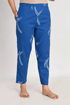 Blue Bird Print Cotton Night Suit Set for Women