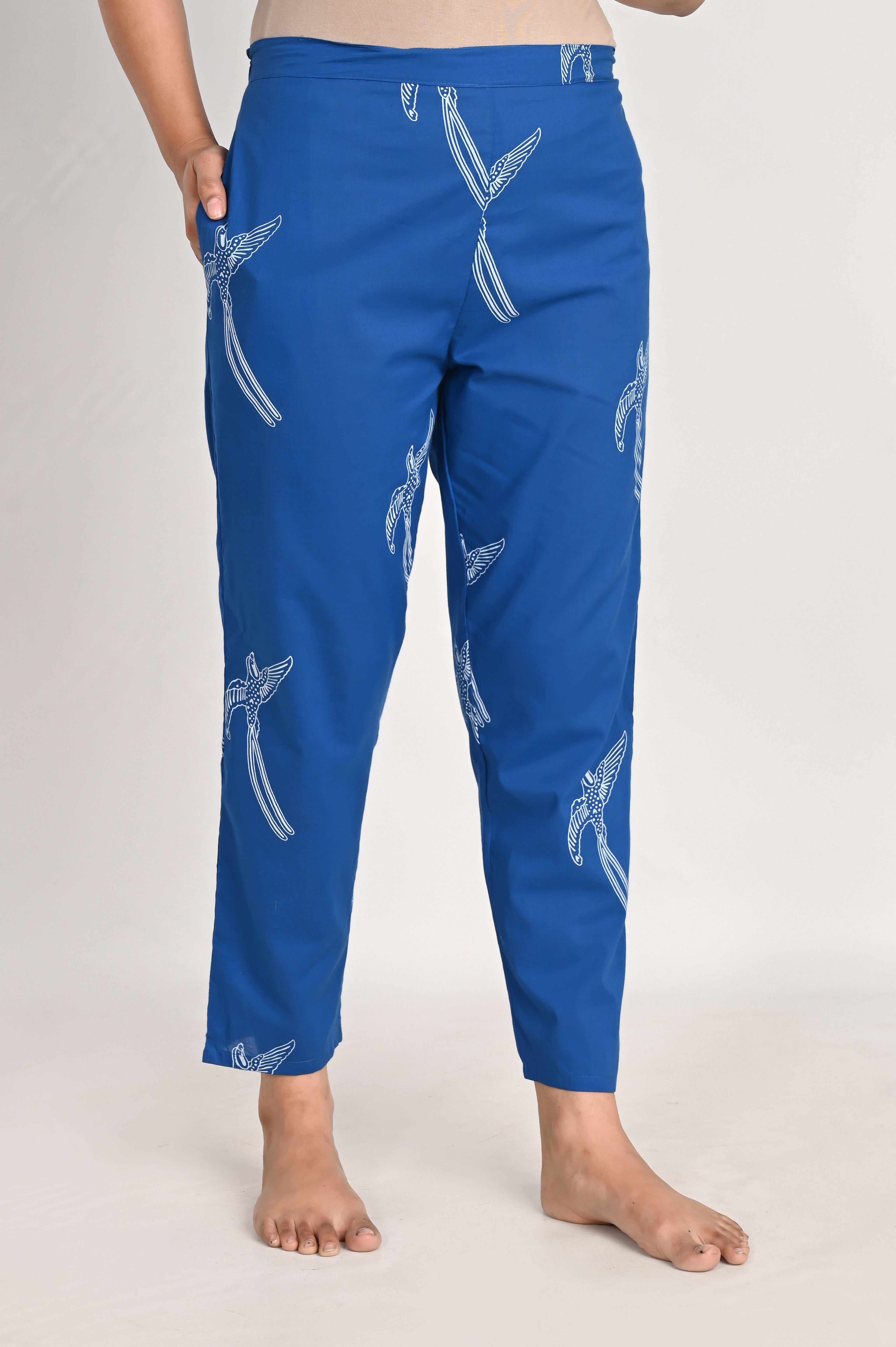 Blue Bird Print Cotton Night Suit Set for Women