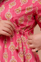 "Floral Motif Cotton Peplum Top for Women – Pink Shade"