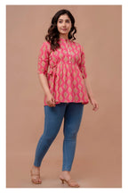 "Floral Motif Cotton Peplum Top for Women – Pink Shade"