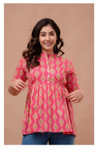 "Floral Motif Cotton Peplum Top for Women – Pink Shade"