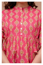 "Floral Motif Cotton Peplum Top for Women – Pink Shade"