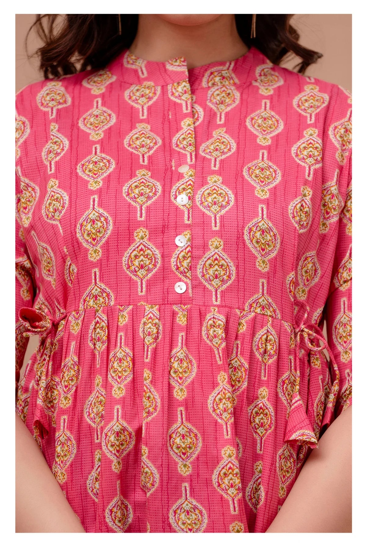 "Floral Motif Cotton Peplum Top for Women – Pink Shade"