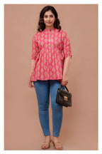 "Floral Motif Cotton Peplum Top for Women – Pink Shade"