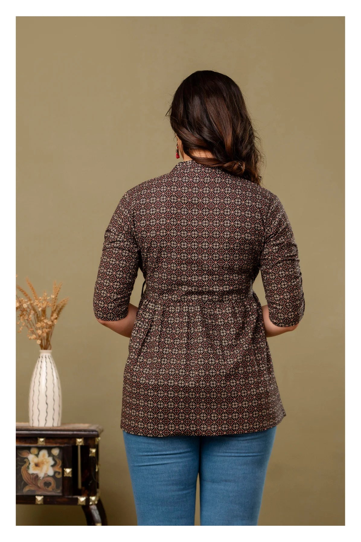Brown Geometric Printed Cotton Topper for Women