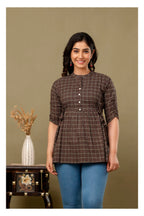 Brown Geometric Printed Cotton Topper for Women