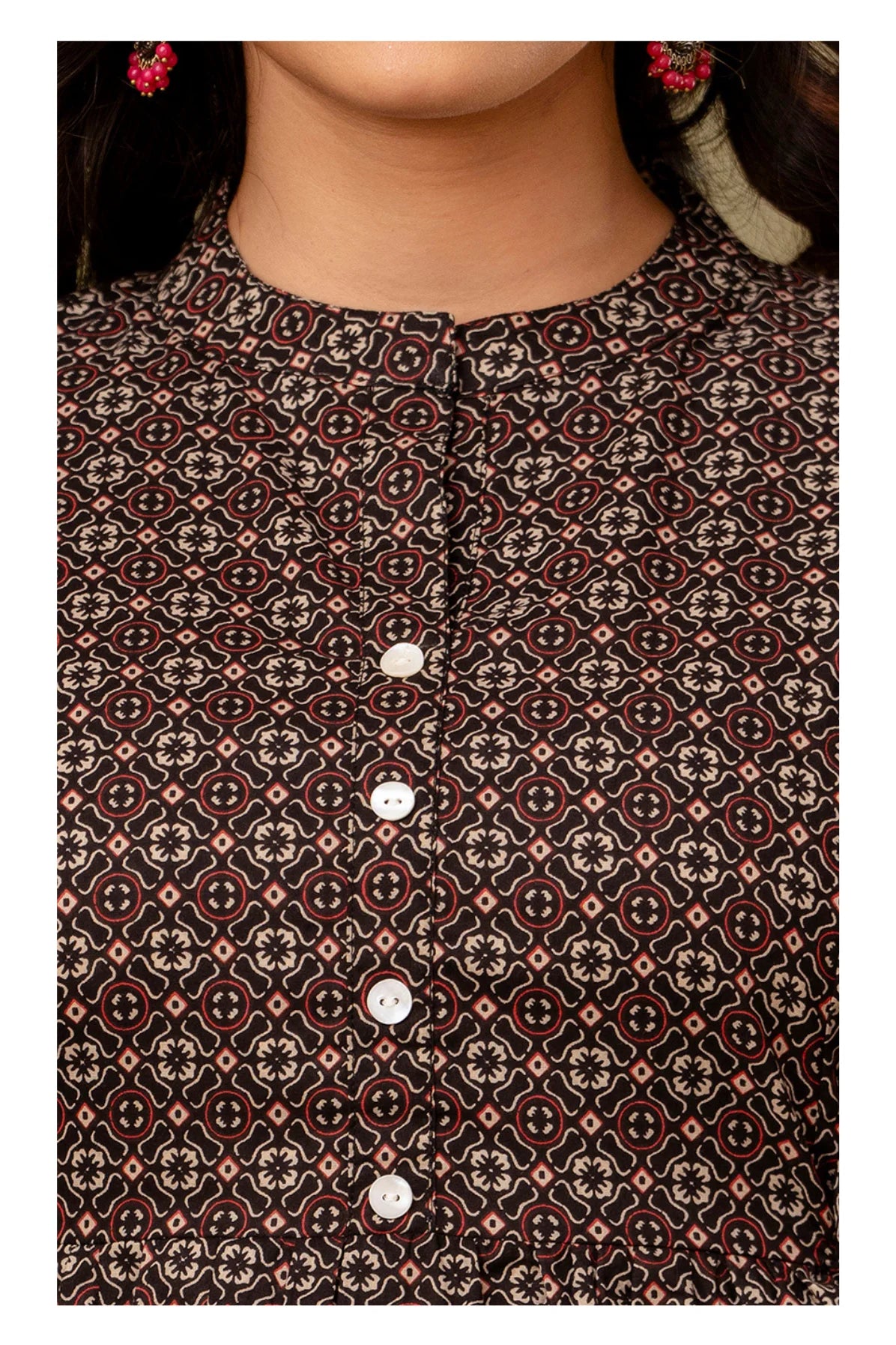 Brown Geometric Printed Cotton Topper for Women