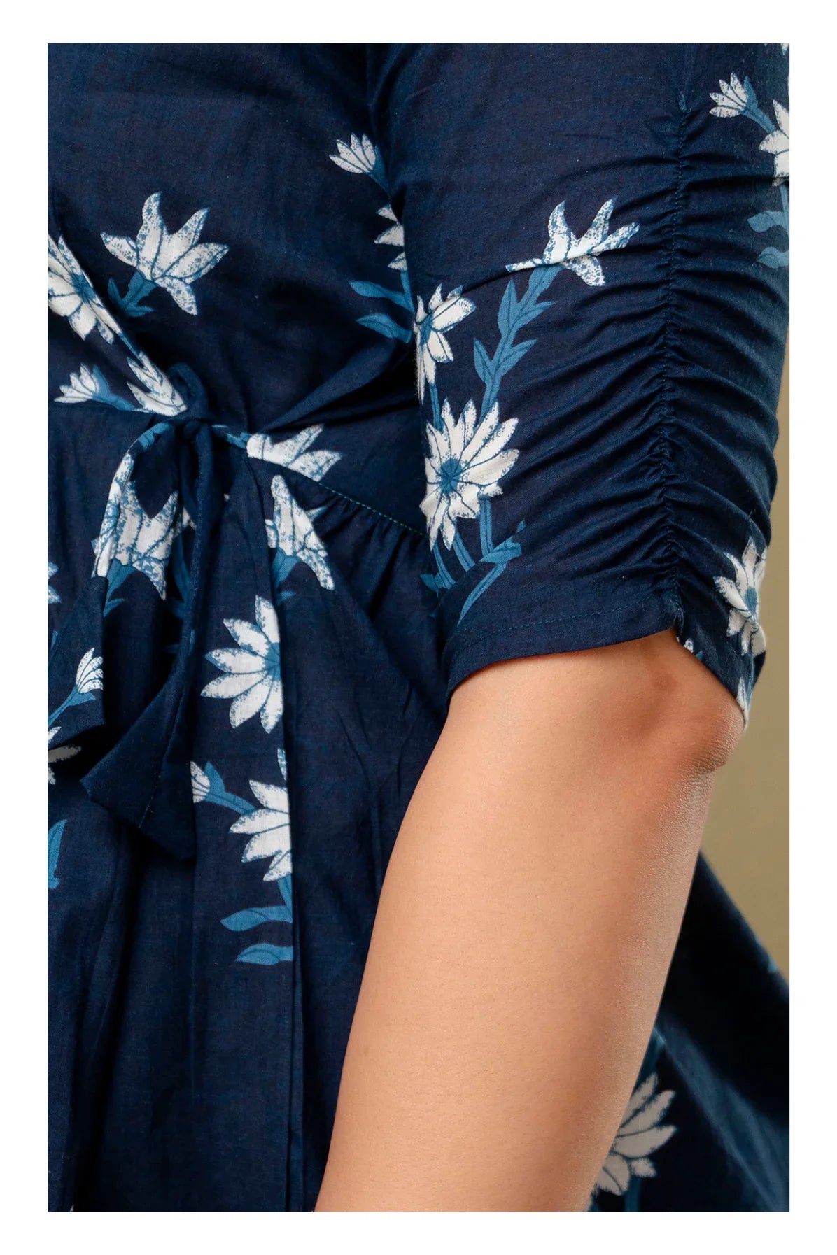 Navy Blue Floral Printed Cotton Topper for Women