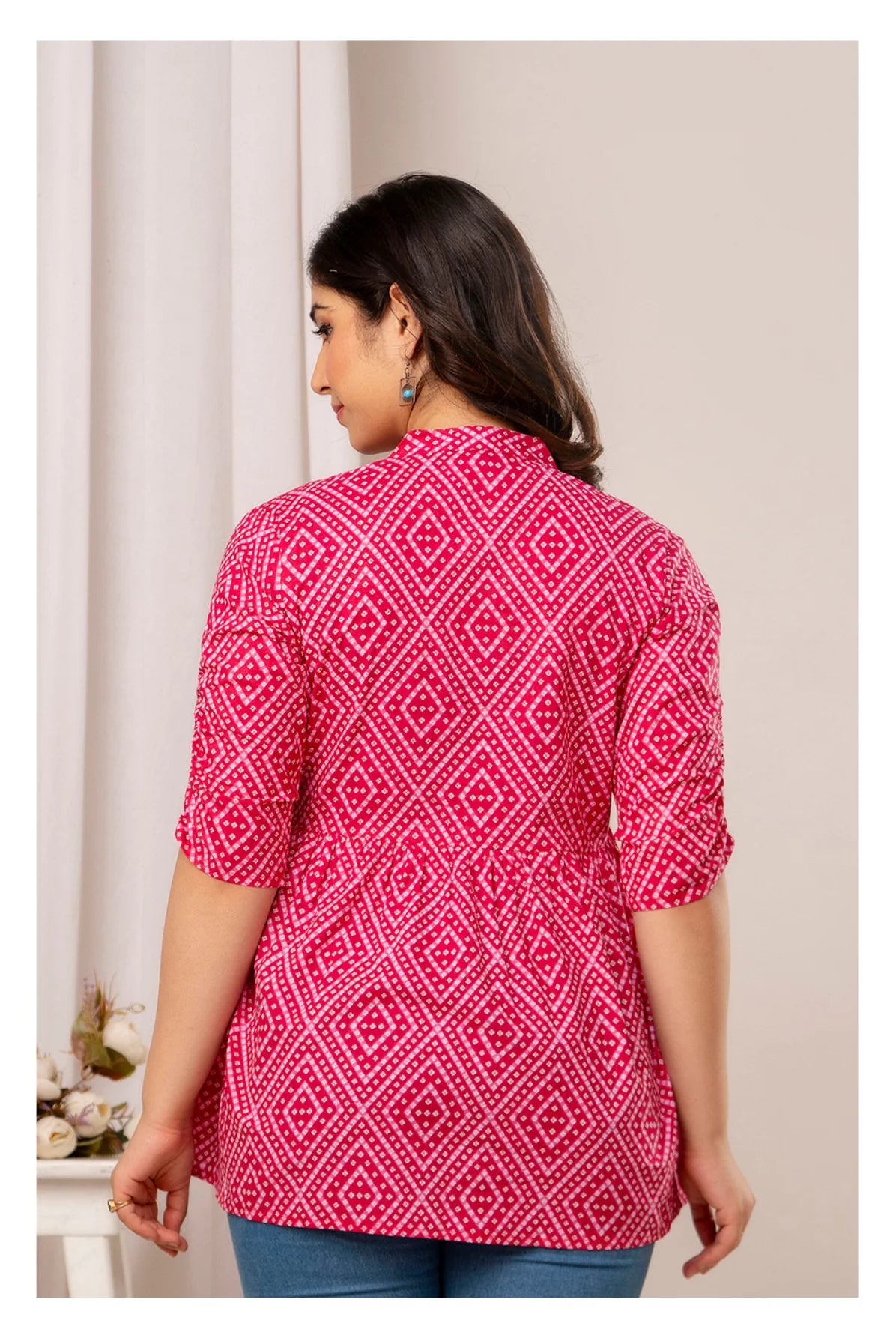 Pink Geometric Printed Cotton Topper for Women