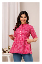 Pink Geometric Printed Cotton Topper for Women