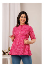 Pink Geometric Printed Cotton Topper for Women