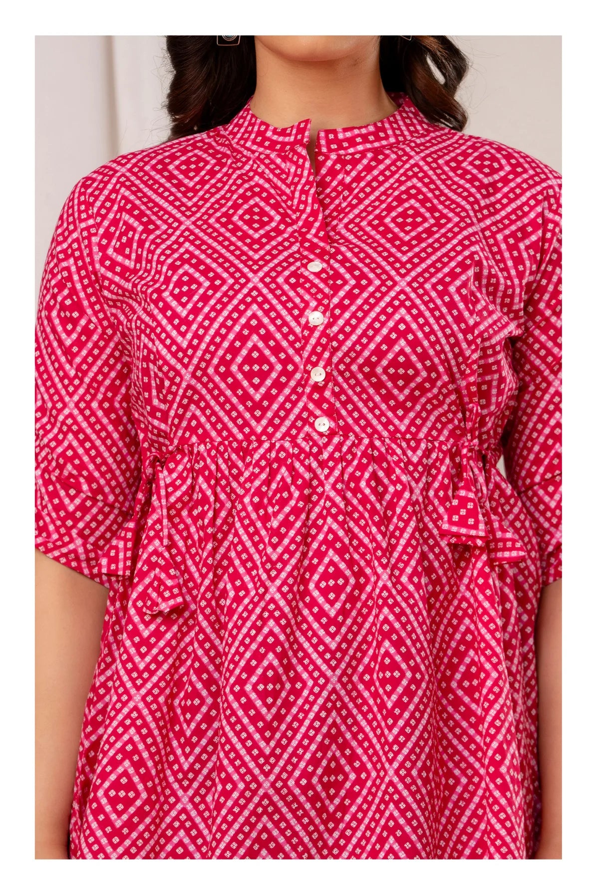 Pink Geometric Printed Cotton Topper for Women