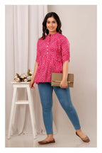 Pink Geometric Printed Cotton Topper for Women