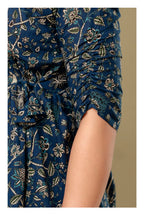 Teal Blue Floral Printed Cotton Topper for Women