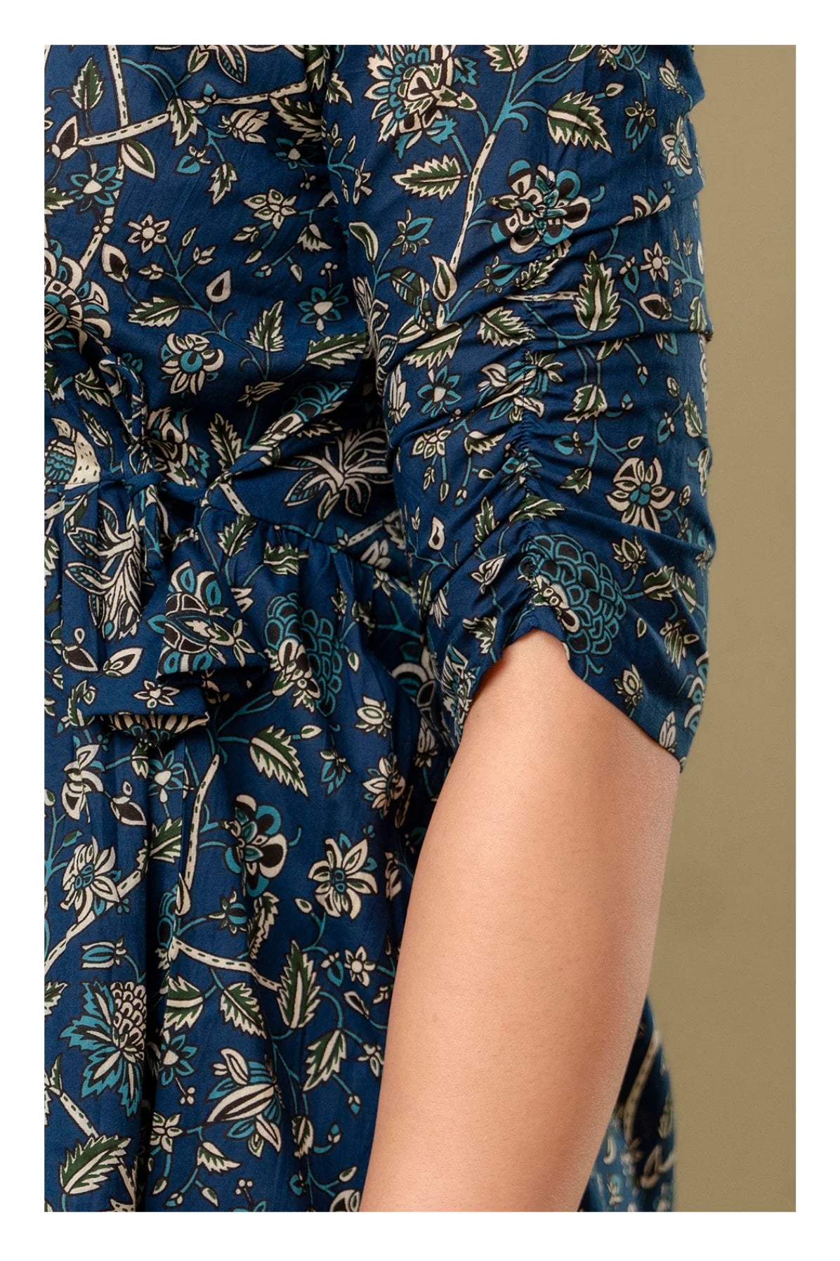 Teal Blue Floral Printed Cotton Topper for Women